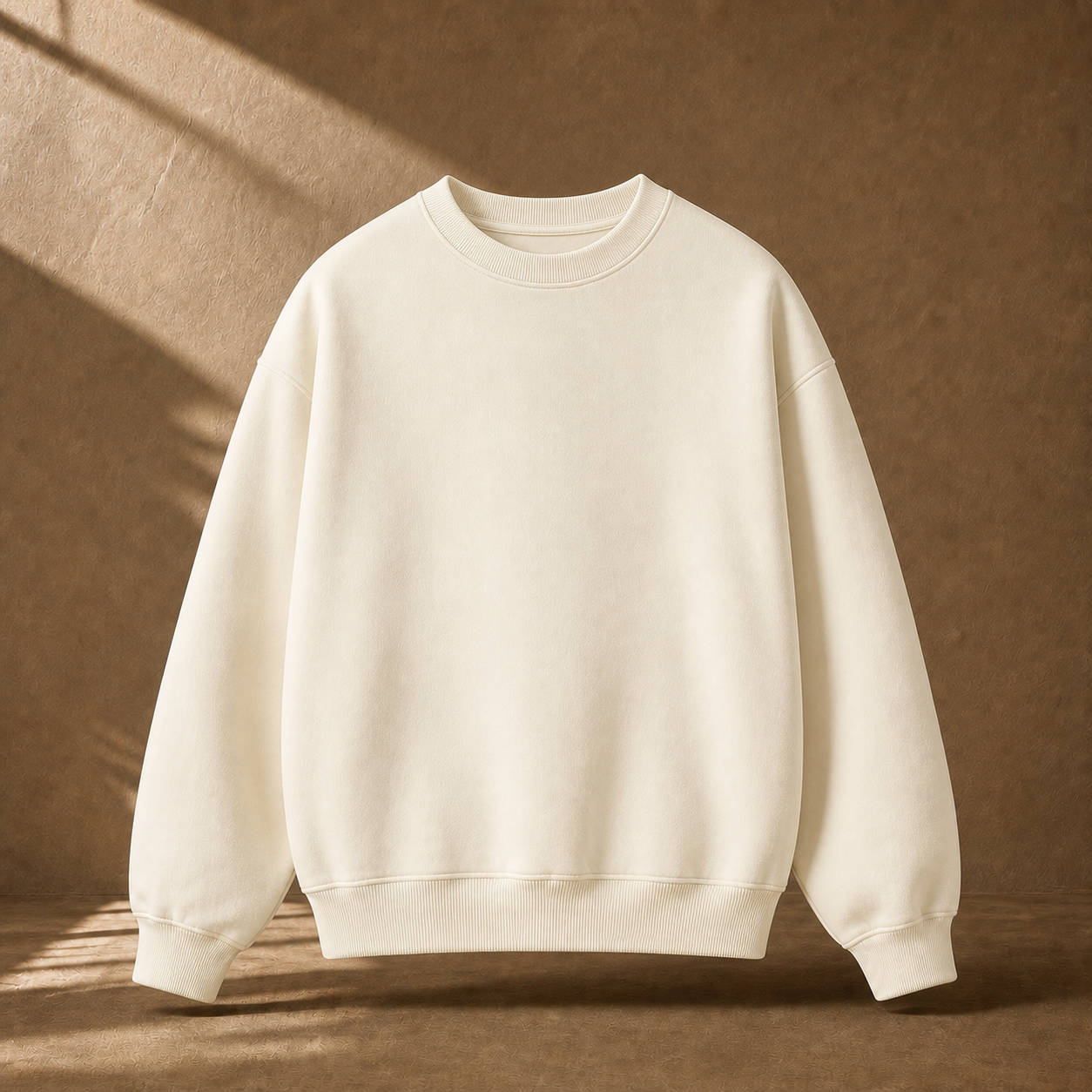Cream heavyweight crewneck sweatshirt with a quiet sky-blue Really Great signature