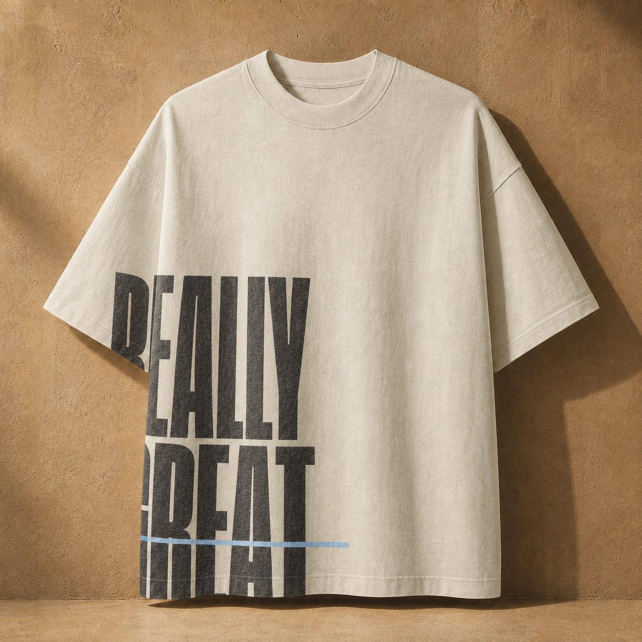 Natural heavyweight T-shirt with oversized cropped Really Great typography